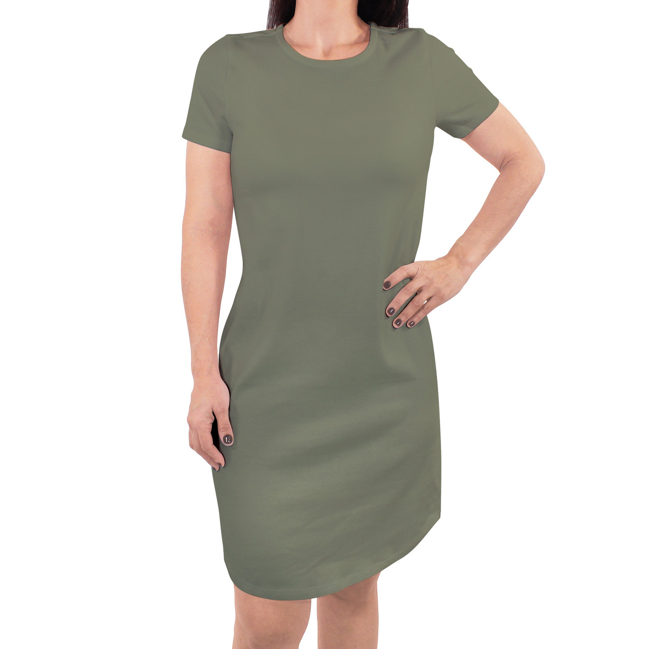 Touched by Nature Organic Cotton Short-Sleeve and Long-Sleeve Dresses,  Women Olive Green Short Sleeve