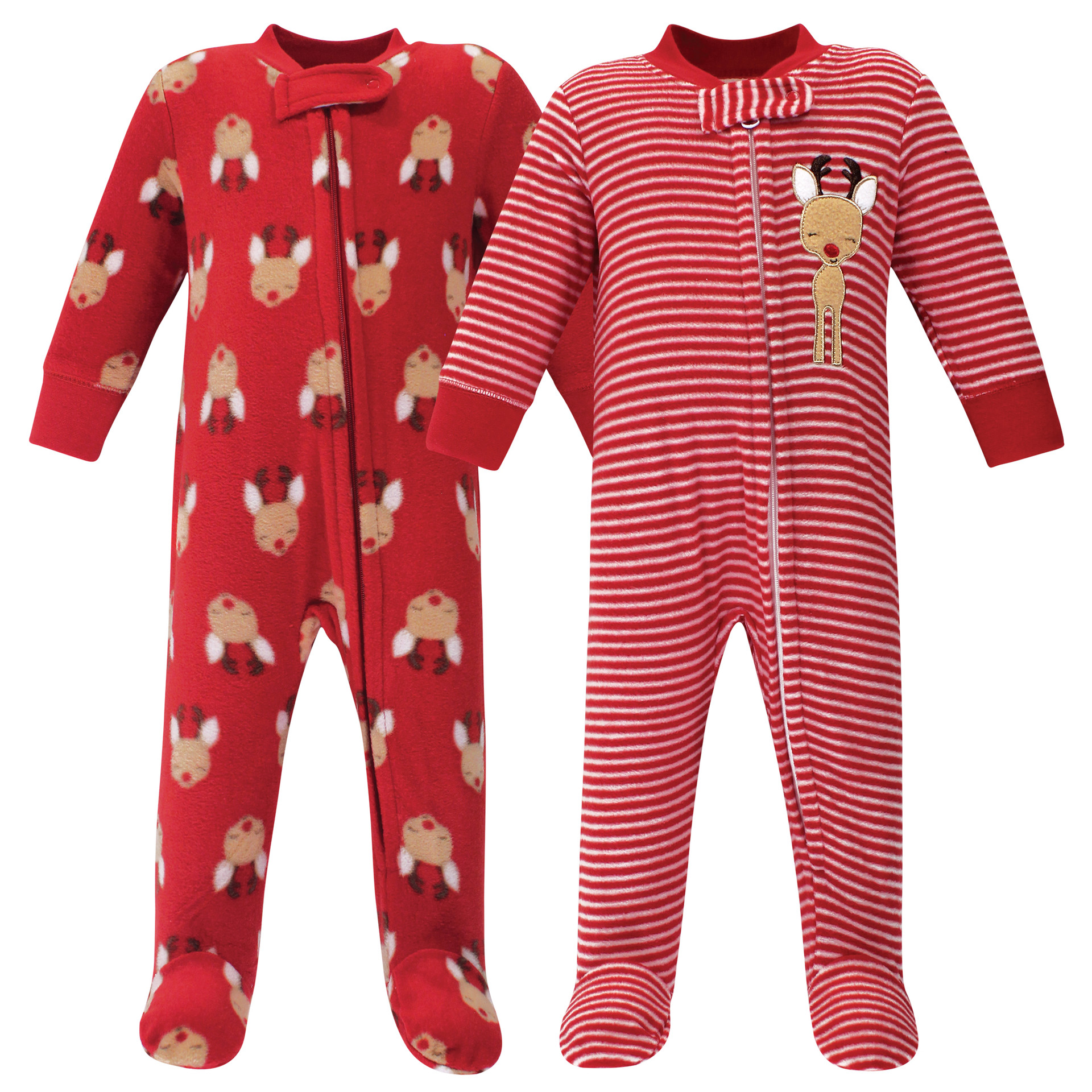 Hudson Baby Fleece Sleep and Play 2Pack, Red Reindeer Baby and