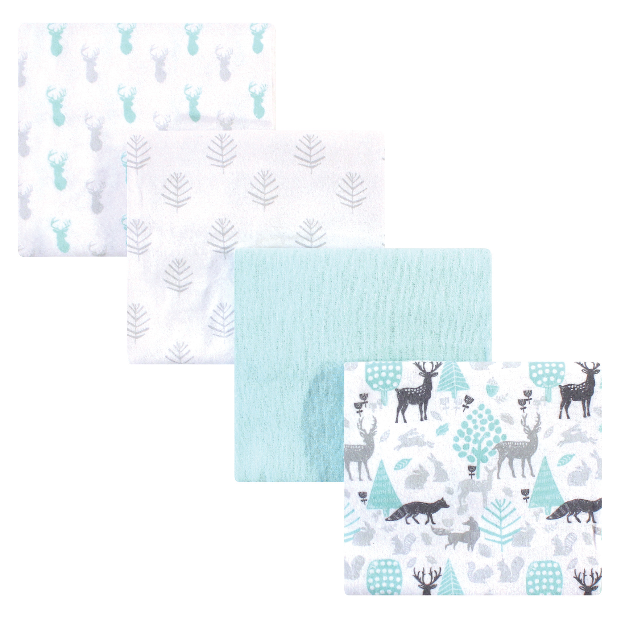 Hudson Baby Flannel Receiving Blanket, 4 Pack, Linocut/Woodland Neutral