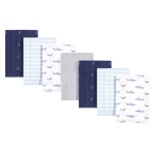 Hudson Baby Cotton Flannel Burp Cloths, Shark