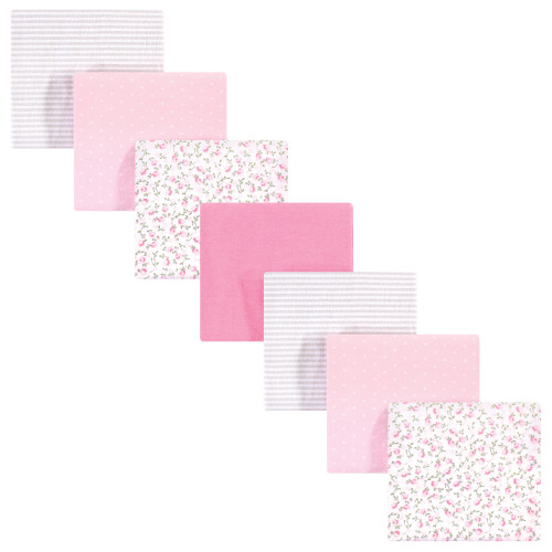 Hudson Baby Cotton Flannel Receiving Blankets Bundle, Pink Peony, One Size