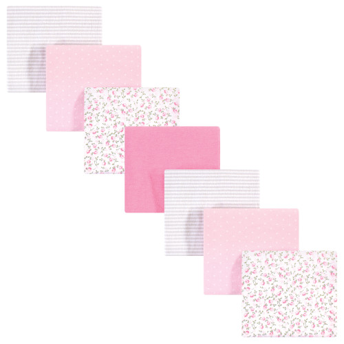 Hudson Baby Cotton Flannel Receiving Blankets Bundle, Pink Peony