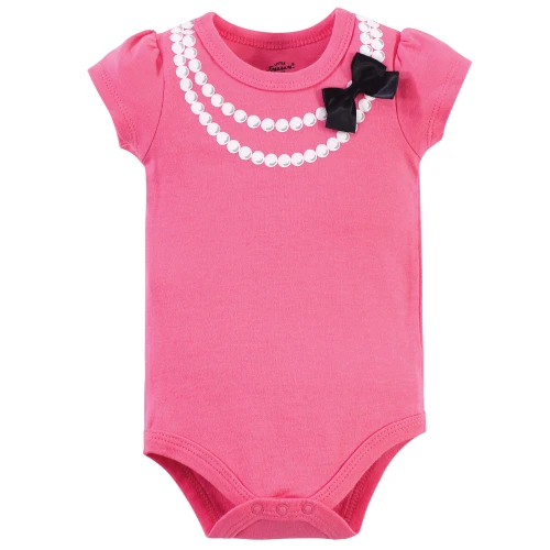 Little Treasure Cotton Bodysuit, Pant and Shoe Set, Pink Pearls