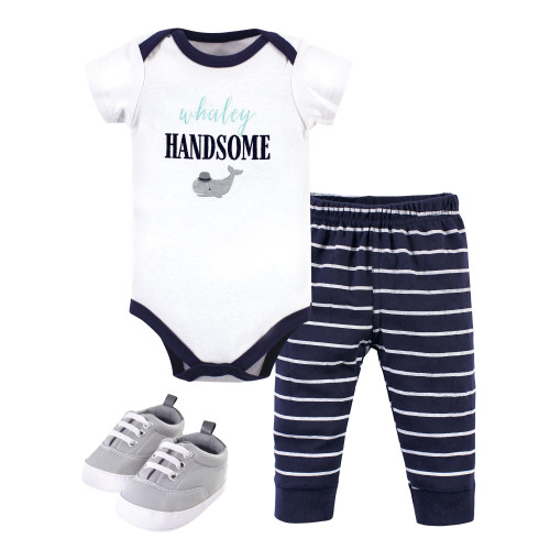 Little Treasure Cotton Bodysuit, Pant and Shoe Set, Whaley Handsome