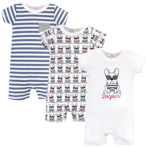 Hudson Baby Cotton Rompers, French Dog