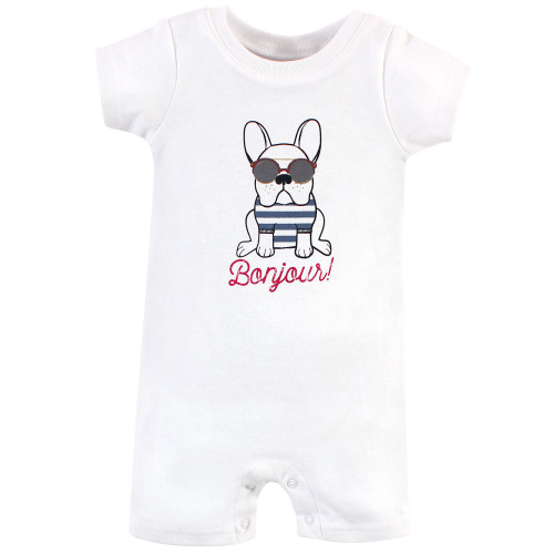 Hudson Baby Cotton Rompers, French Dog