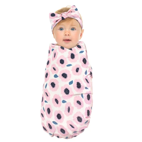 Touched by Nature Organic Cotton Swaddle Blanket and Headband or Cap, Blossoms
