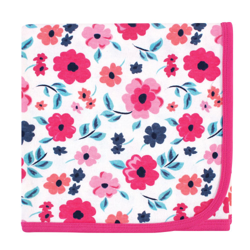 Touched by Nature Organic Cotton Swaddle Blanket and Headband or Cap, Garden Floral