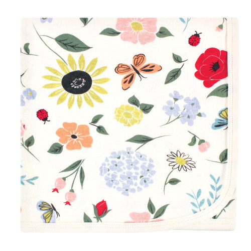 Touched by Nature Organic Cotton Swaddle Blanket and Headband or Cap, Flutter Garden