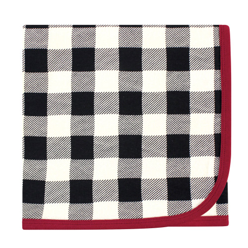 Touched by Nature Organic Cotton Swaddle Blanket and Headband or Cap, Black Plaid