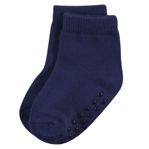 Touched By Nature Organic Cotton Socks with Non-Skid Gripper for Fall Resistance, Solid Black Blue