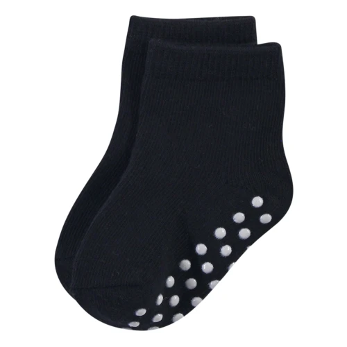 Touched By Nature Organic Cotton Socks with Non-Skid Gripper for Fall Resistance, Solid Black Blue