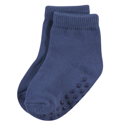 Touched By Nature Organic Cotton Socks with Non-Skid Gripper for Fall Resistance, Solid Black Blue