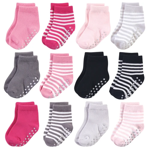 Touched By Nature Organic Cotton Socks with Non-Skid Gripper for Fall Resistance, Pink