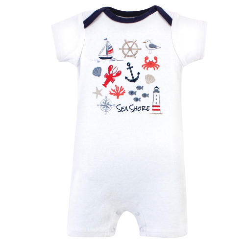 Hudson Baby Cotton Rompers, Sea Shore