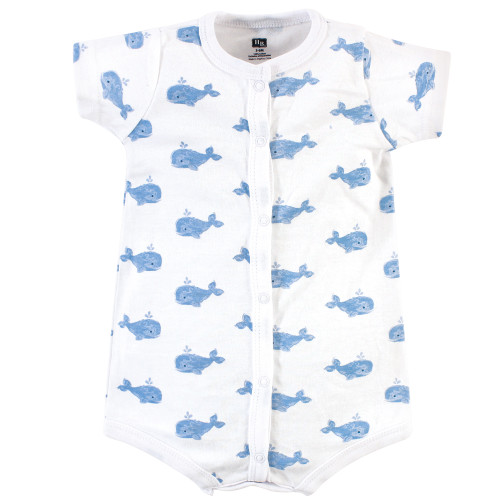 Hudson Baby Cotton Rompers, Blue Whale