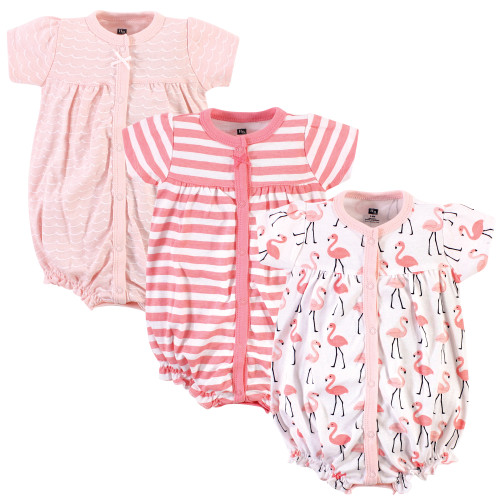 Hudson Baby Cotton Rompers, Coral Flamingo