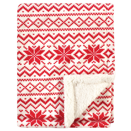Hudson Baby Plush Mink and Sherpa Blanket, Red Fair Isle