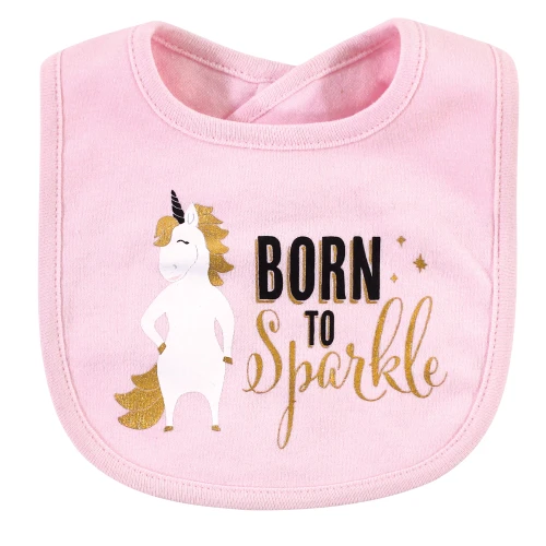 Hudson Baby Cotton Bib and Headband or Caps Set, Sparkle Unicorn