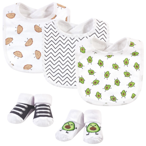 Hudson Baby Cotton Bib and Sock Set, Avocado Taco, One Size