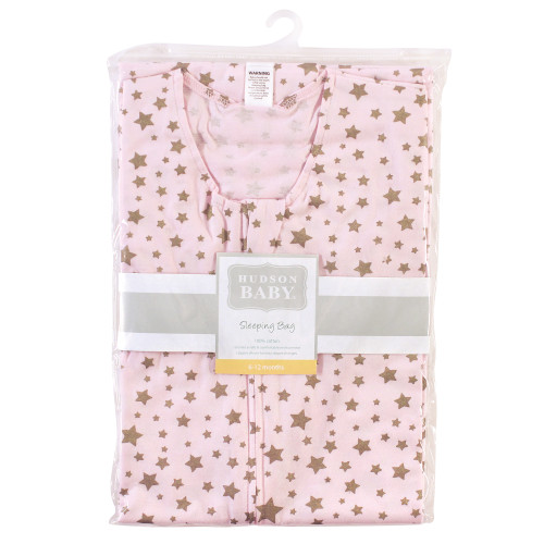 Hudson Baby Cotton Sleeveless Wearable Sleeping Bag, Sack, Blanket, Gold Pink Star