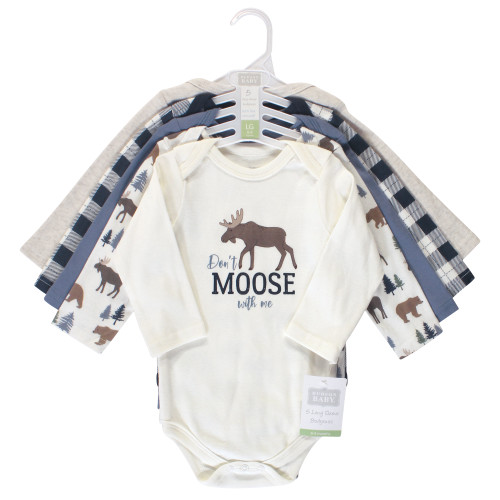 Hudson Baby Cotton Long-Sleeve Bodysuits, Moose Bear 5-Pack