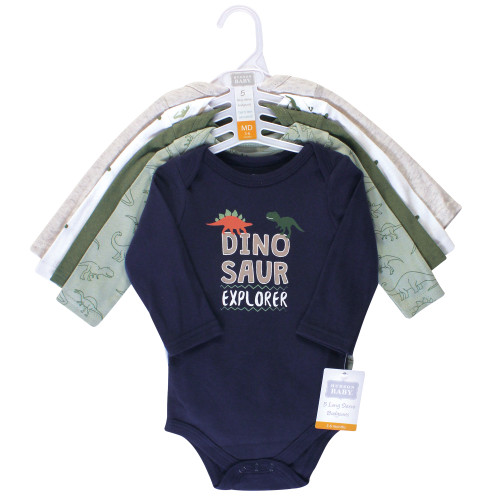 Hudson Baby Cotton Long-Sleeve Bodysuits, Dinosaur Explorer 5-Pack