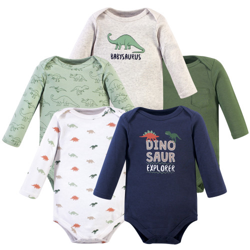 Hudson Baby Cotton Long-Sleeve Bodysuits, Dinosaur Explorer