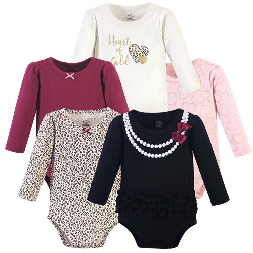 Little Treasure Cotton Bodysuits, Black Heart Of Gold 5-Pack