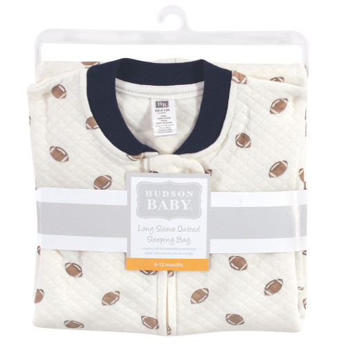 Hudson Baby Premium Quilted Long Sleeve Sleeping Bag and Wearable Blanket, Football