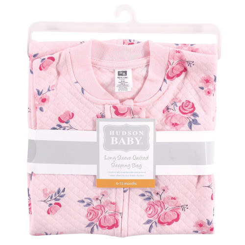 Hudson Baby Premium Quilted Long Sleeve Sleeping Bag and Wearable Blanket, Pink Navy Floral