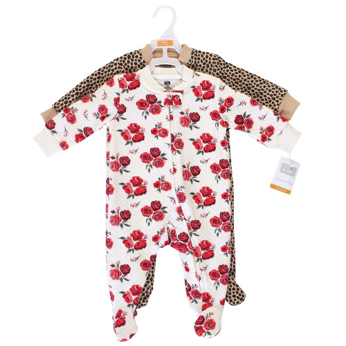 Hudson Baby Unisex Baby Premium Quilted Zipper Sleep and Play, Rose Leopard