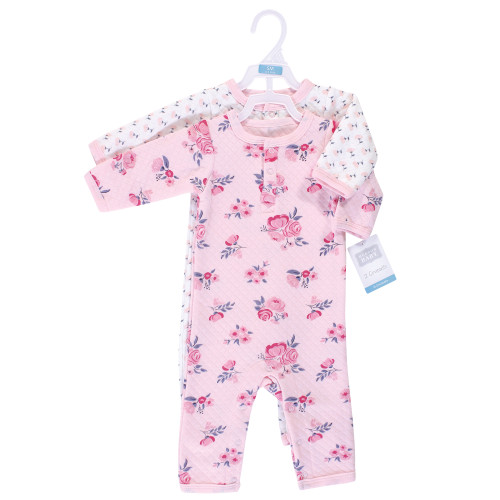 Hudson Baby Unisex Baby Premium Quilted Coveralls, Pink Navy Floral