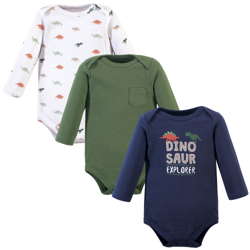 Hudson Baby Unisex Baby Cotton Long-Sleeve Bodysuits, Dinosaur Explorer