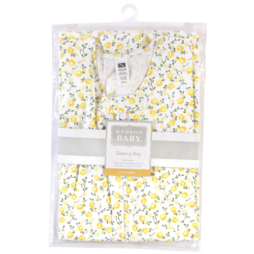 Hudson Baby Cotton Sleeveless Wearable Sleeping Bag, Sack, Blanket, Yellow Flower