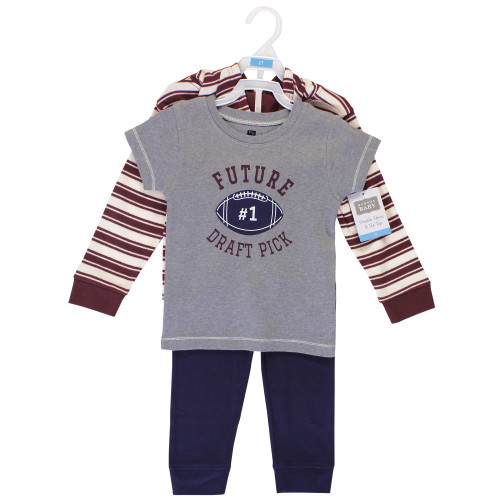 Hudson Baby Cotton Hoodie, Bodysuit or Tee Top and Pant Set, One Draft Pick Toddler