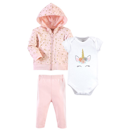 Little Treasure Unisex Baby Hoodie, Bodysuit or Tee Top, and Pant Set, Unicorn