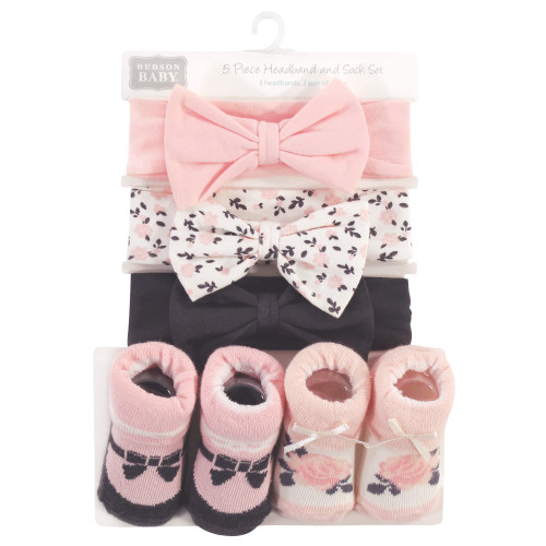 Hudson Baby Headband and Socks Set, Berry Floral