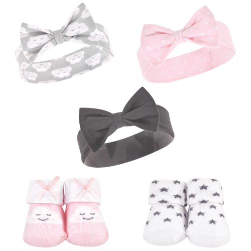 Hudson Baby Baby Girl Headband and Socks Set, Cloud, 0-9 Months