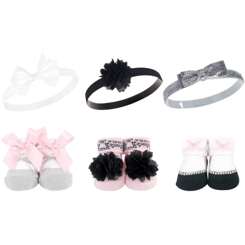 Hudson Baby Headband and Socks Giftset, Silver Ballet 6-Pack