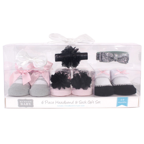 Hudson Baby Headband and Socks Giftset, Silver Ballet 6-Pack