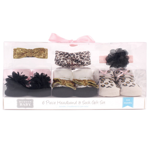Hudson Baby Headband and Socks Giftset, Pretty Leopard