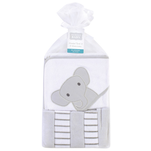 Hudson Baby Hooded Towel and Five Washcloths, Modern Elephant