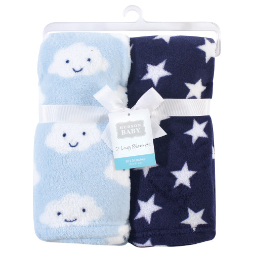 Hudson Baby Silky Plush and Coral Fleece Blanket, Cloud