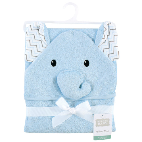 Hudson Baby Rayon from Bamboo Animal Face Hooded Towel, Blue Elephant
