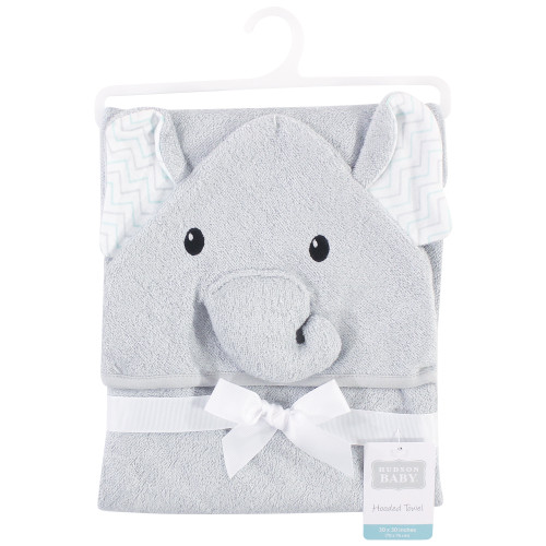 Hudson Baby Rayon from Bamboo Animal Face Hooded Towel, Gray Elephant