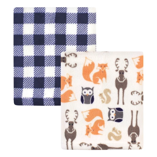 Hudson Baby Silky Plush and Coral Fleece Blanket, Forest