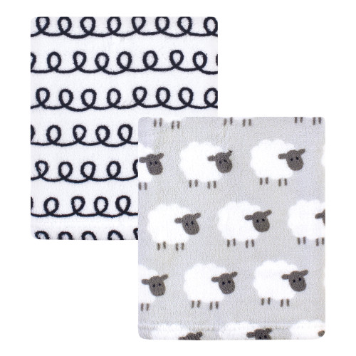 Hudson Baby Silky Plush and Coral Fleece Blanket, Gray Sheep