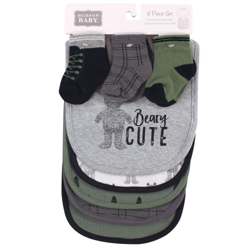 Hudson Baby Cotton Bib and Sock Set, Beary Cute