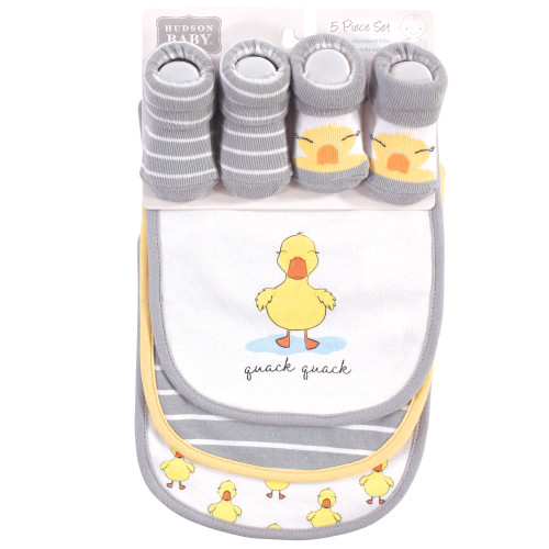 Hudson Baby Cotton Bib and Sock Set, Quack Quack